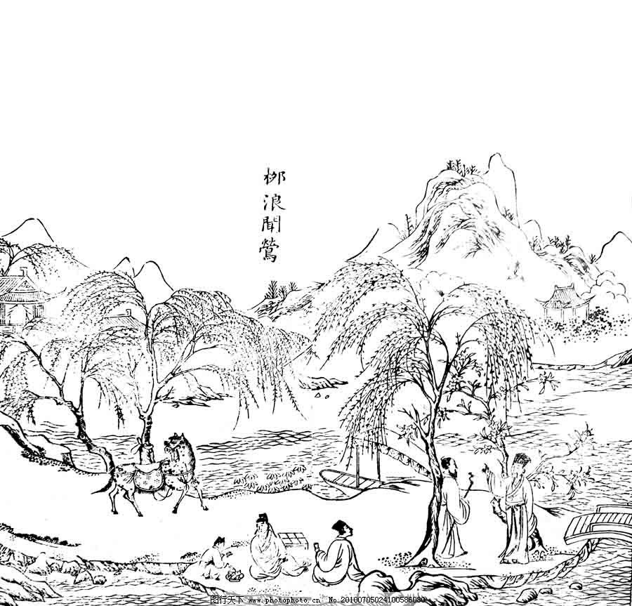 杭州西湖风景手绘底图