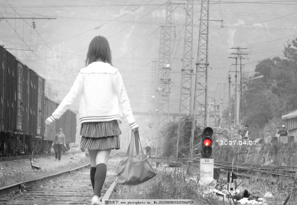 铁路女子颓废图片_广告设计_PSD分层_图行天下图库