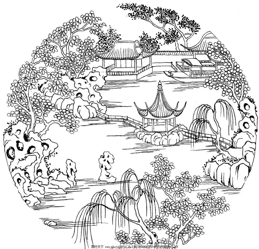 公园亭园林水树木设计图文化绘画书法艺术设计472dpibmpcad小机器绘制轴图片