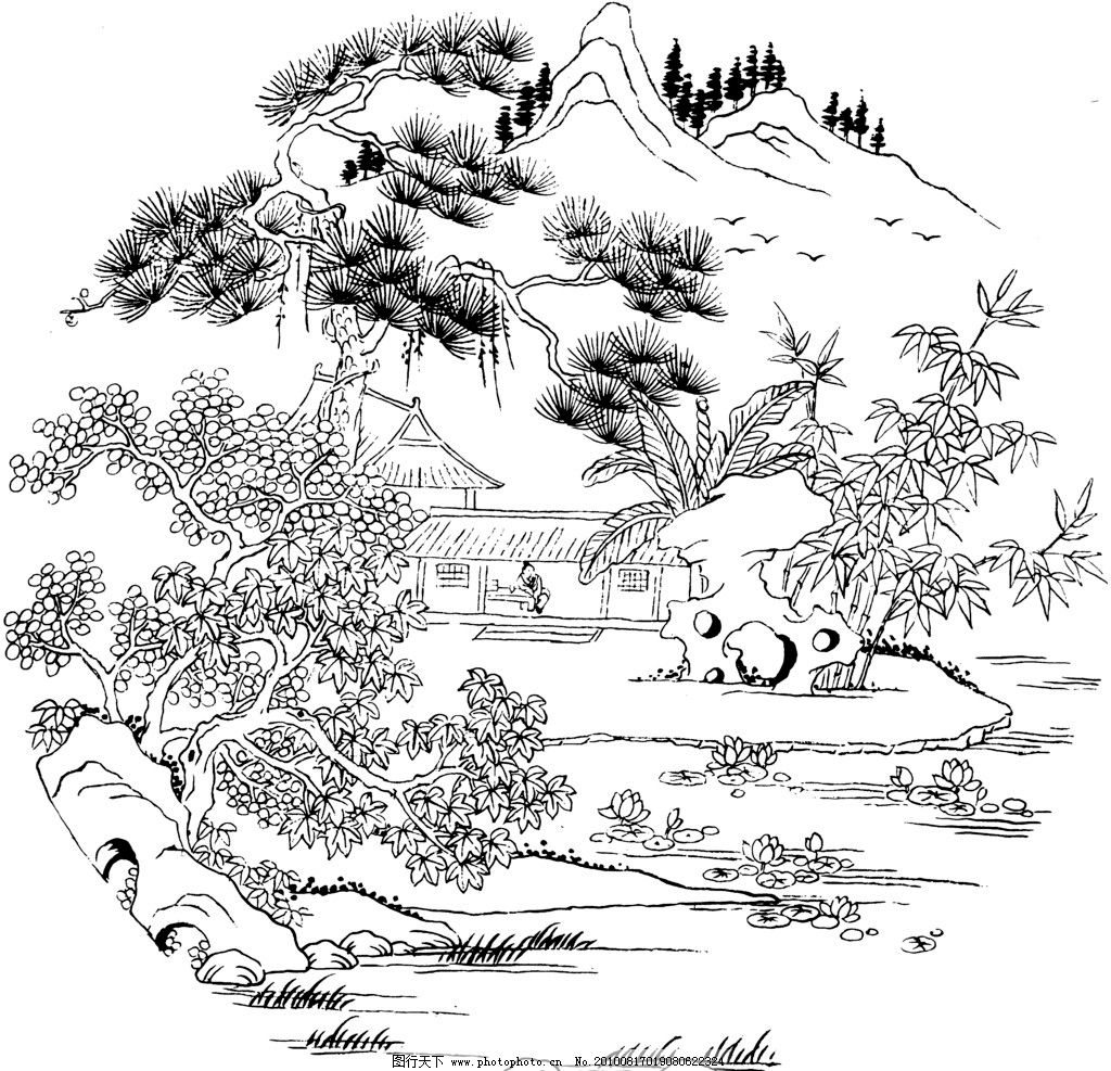 山水树木 房 房屋 绘画书法 文化艺术