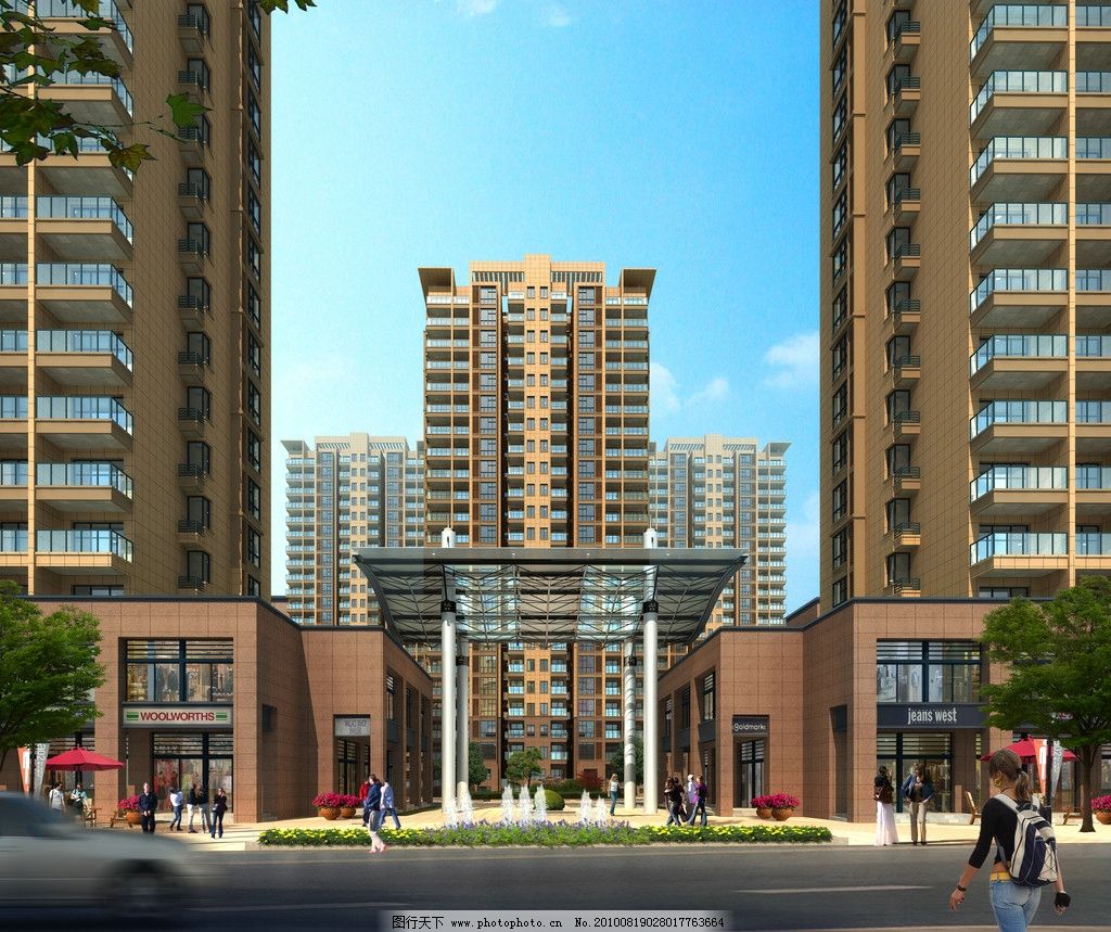 小区大门建筑效果图 小区 大门 建筑设计 门头设计 景观设计 入口设计 现代建筑 室外 透视图 沿街 商铺 气派 大气 逼真 环境设计 设计 72DPI JPG