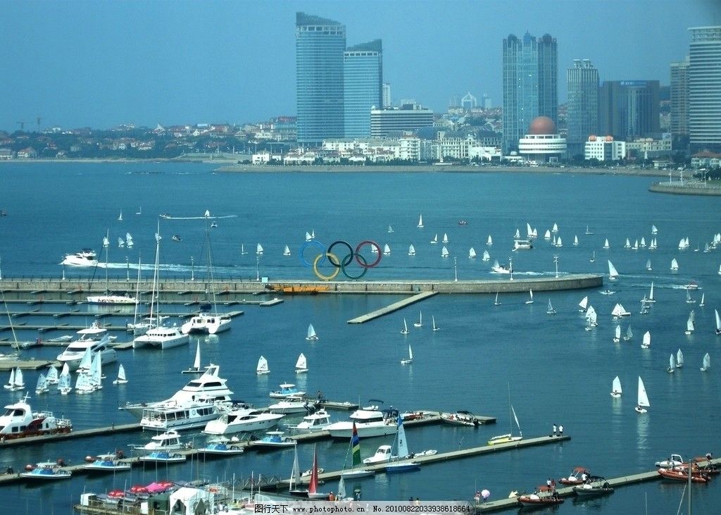 鸟瞰青岛奥帆中心图片,帆船 训练基地 奥运五环