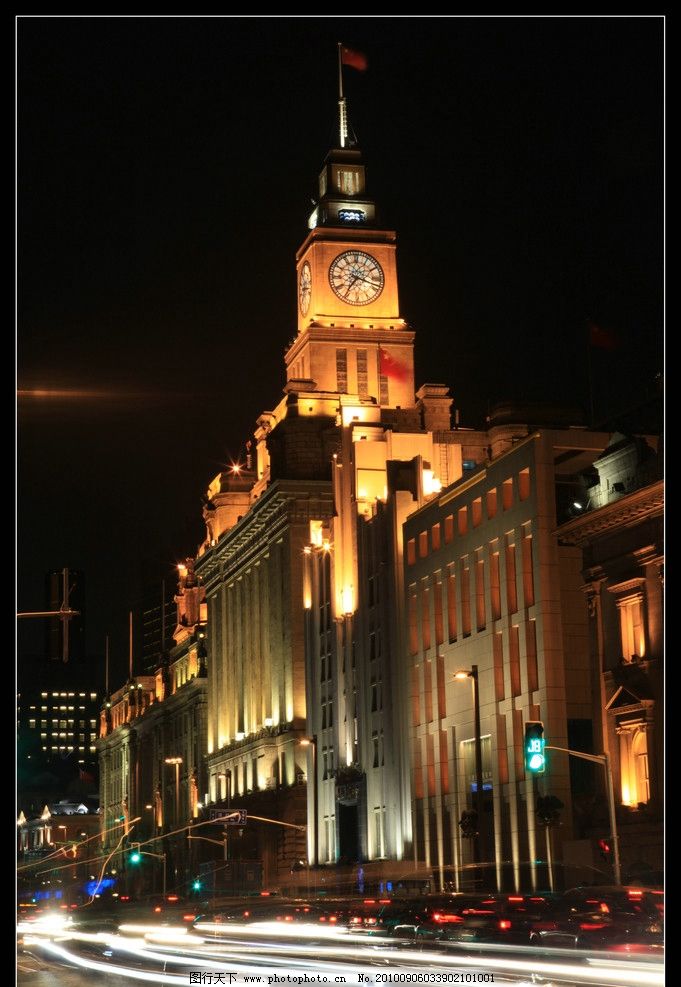 外滩霓虹图片,上海 南京路 夜景 霓虹灯 钟楼 欧