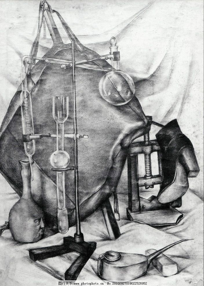 实验素描 素描 黑白画 线描 线条 中国美术学院 师生作品 高考素描 大学素描 静物素描 桌子 桌布 化学 化学器材 器材 玻璃器材 高跟鞋 陶罐 包包 绘画书法 文化艺术 设计 72DPI JPG
