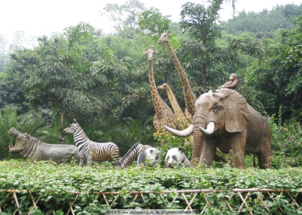 动物园雕塑,重庆,九龙坡区,动物园,雕塑,河马,长颈鹿,大象,熊猫,斑马,建筑园林,摄影,180DPI,JPG